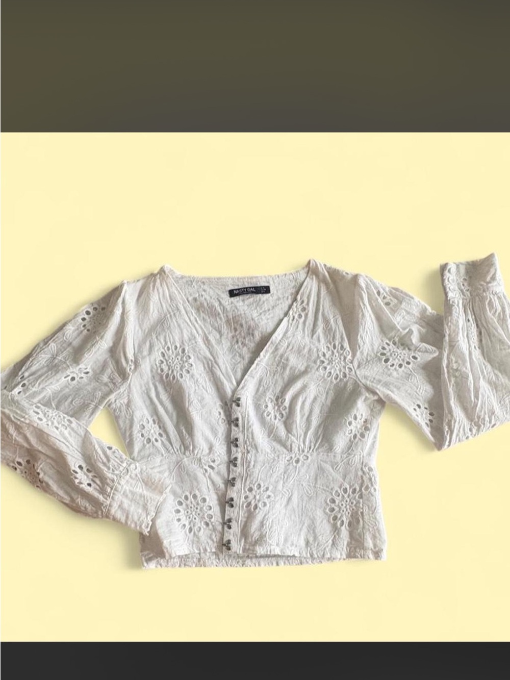 Nasty Gal White Eyelet Button-Front V-Neck Blouse